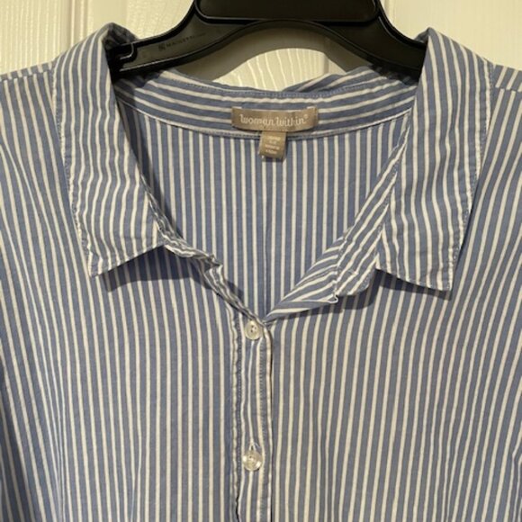 NWOT Women Within Blue & White Striped Long Sleeve Button-Down Shirt 5X - Picture 3 of 10